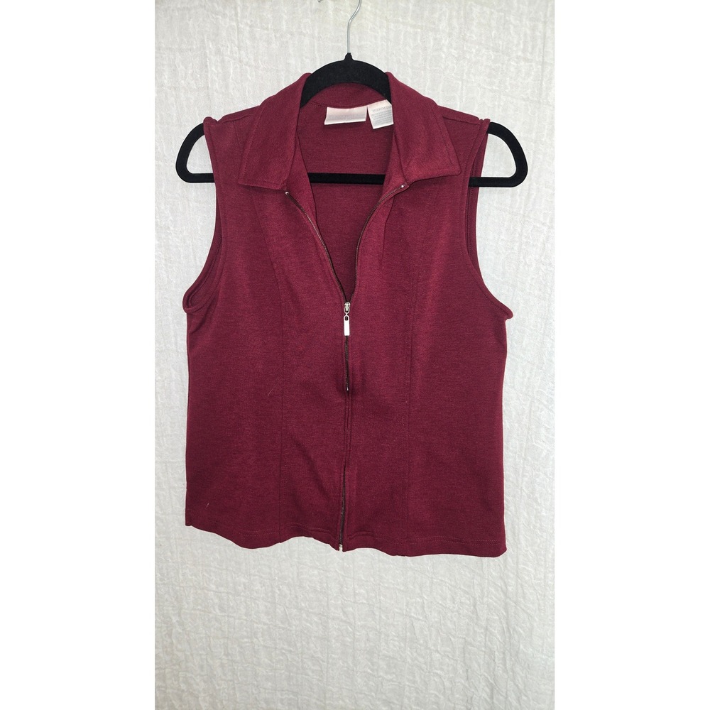 Worthington Knits Womens‎ Burgundy Full Zip Sleeveless Vest Top Sz M